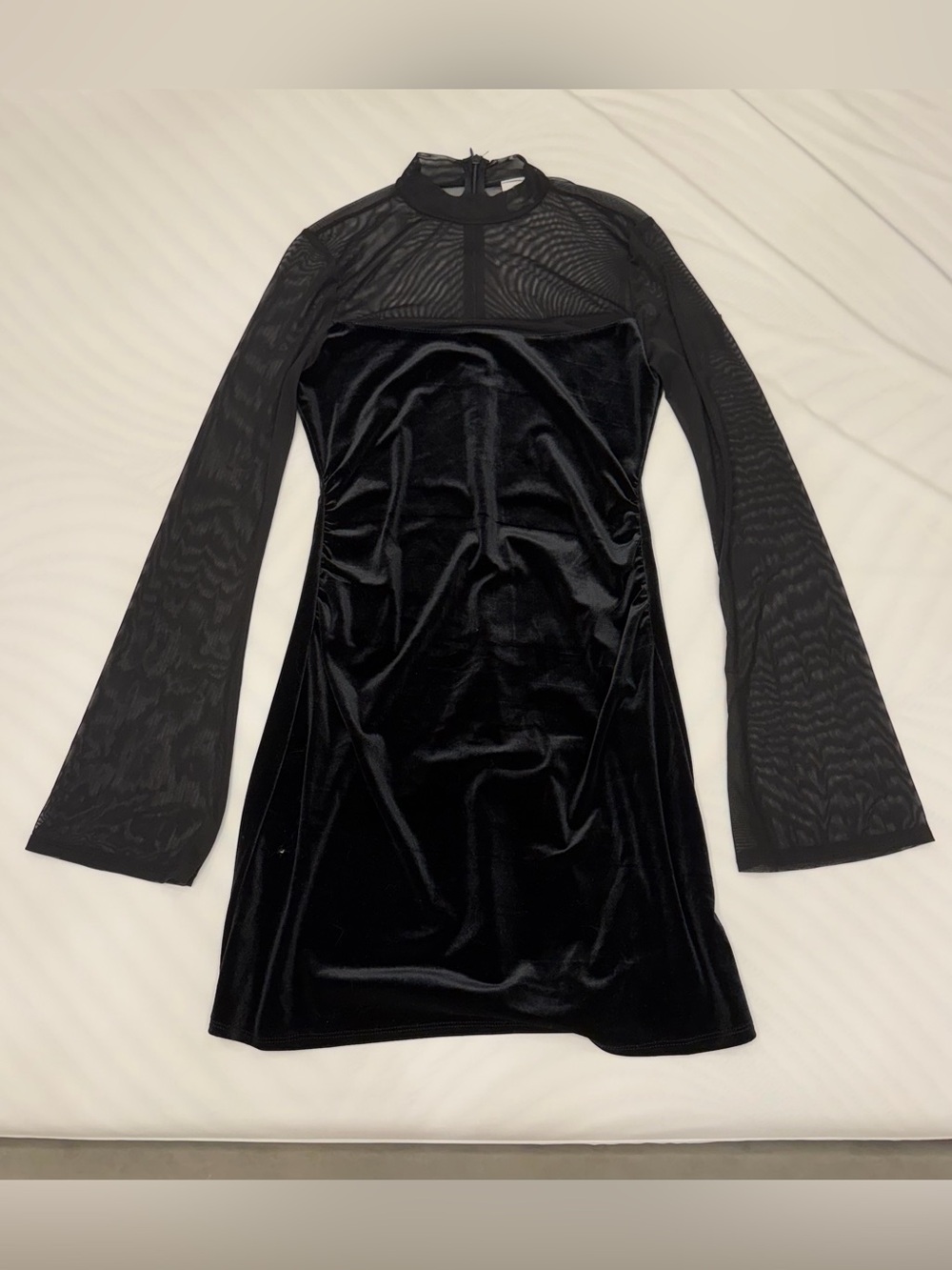 wild fable black velvet mesh mini dress